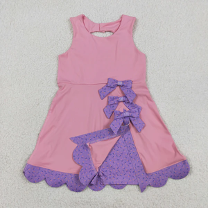 En stock – Nouvelle collection 2026 – Robe de yoga active sans manches pour bébés filles, avec nœud violet, longueur genou - Product Image 3