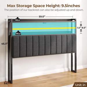 Cabecera Acolchada Moderna con Altura Ajustable y Almacenamiento para Cama Queen Size - Muebles de Dormitorio - Product Image 5