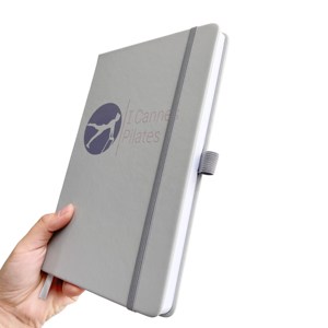 Fabrication de carnets en cuir PU personnalisés avec logo, pages lignées A5, reliure cousue, haute qualité, écriture facile, couverture rigide grise - Product Image 4