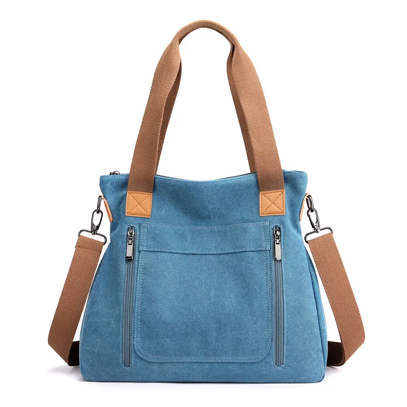HZAILU custom luxury designer classy high quality casual blue crossbody Canvas Tote Ladies Bag Women Shoulder Handbags 2023