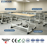 Muebles de Aula Ajustables, Escritorio y Silla Escolar para 2 Personas, Escritorio Escolar Doble para Estudiantes Universitarios, Mesa Escolar de Acero y Madera