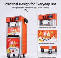 Mesin Es Krim Lembut Vertikal 2+1 Rasa 22-25L/Jam 1.8KW, Refrigeran R22 Mesin Yogurt Beku Komersial Beroda
