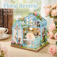 Kit de maison miniature IIECREATE K-1082 Floral Reverie, puzzle en bois 3D, modèle de maison de poupée en bois, kit DIY, maison de fleurs, cadeau pour adultes