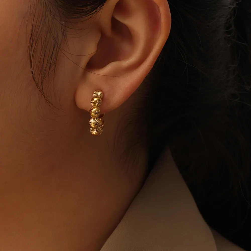 Damen Hypoallergene Ohrringe Hoops Großhandel Schmuck Ohrring modisch 18K Gold plattiert strukturierte Muschel-Ohrringe
