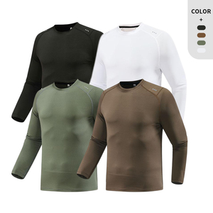 Camisetas de manga larga de compresión atlética para gimnasio para hombres, camisetas de entrenamiento físico de secado rápido con cremallera de alta calidad - Product Image 2