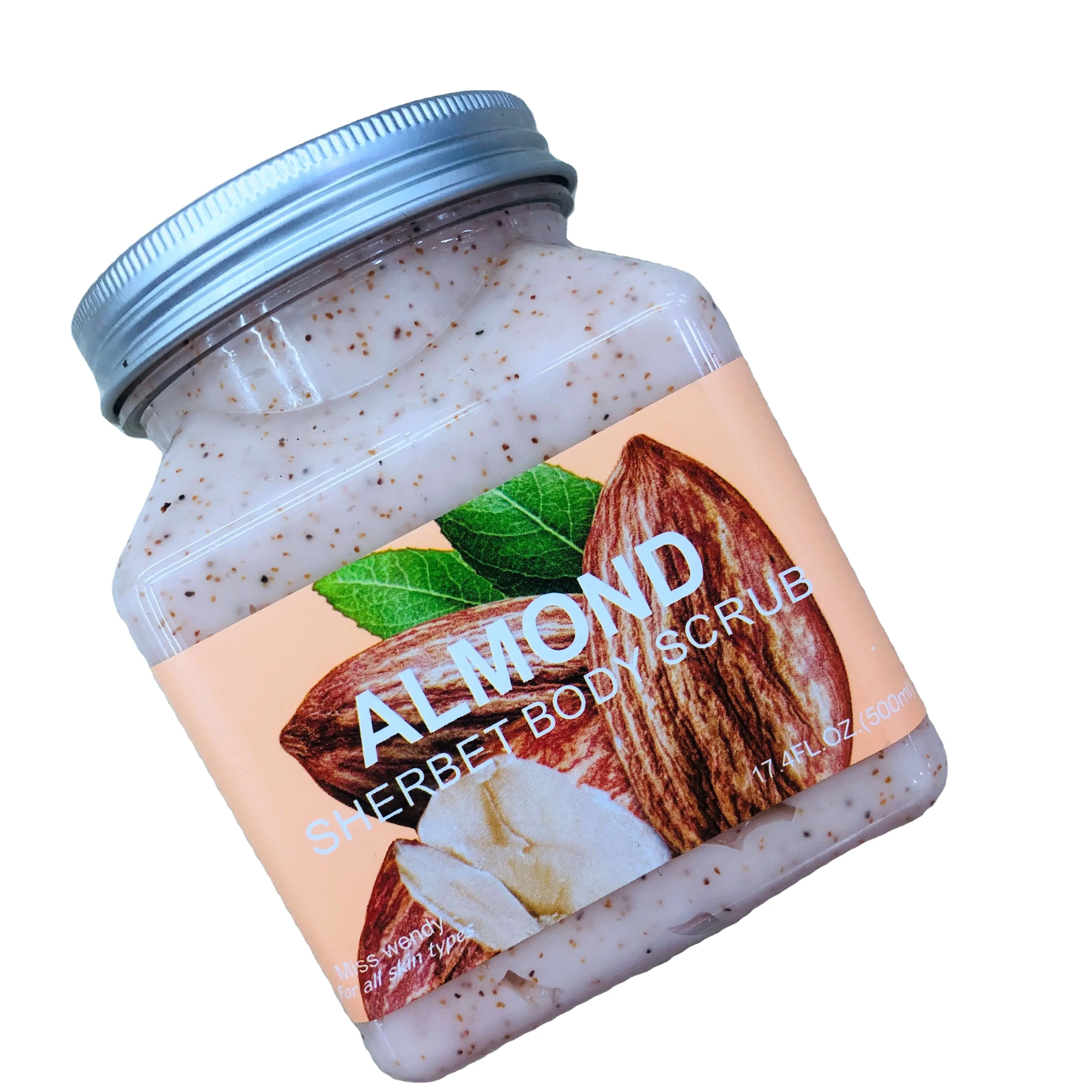 Crema exfoliante de almendra, frasco Exfoliante para limpieza corporal, 500ml, venta al por mayor de fábrica