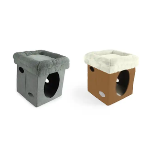 All for Paws Promotion : Château pour chat 2-en-1 pliable gris/beige en fausse fourrure d'agneau, avec boîte <span class=keywords><strong>de</strong></span> rangement intégrée, pour l'intérieur et le jeu des petits animaux - Product Image 6