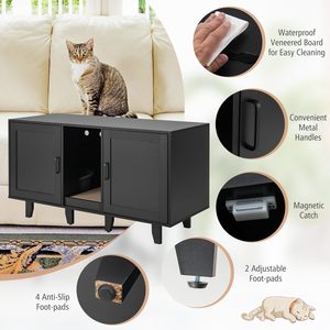 Mobiletto per 2 Lettiere, Toilette Nascosta per Gatti, Mobile TV con 2 Armadietti, Arredamento per Lettiere Interne - Product Image 5