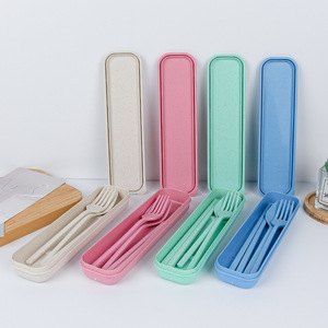 Juego de Cubiertos Portátil Ecológico Reutilizable Biodegradable de 4 Piezas de Paja de Trigo con Estuche para Viajes, Campamentos, Escuela y Picnic - Product Image 4