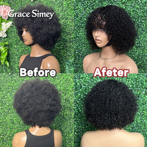 Pixie ricce parrucche NON in pizzo brasiliano capelli frontali allineati <span class=keywords><strong>Afro</strong></span> ricciolo naturale capelli umani parrucche - Product Image 3