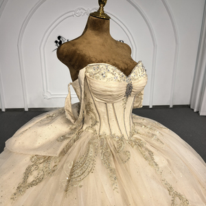 Robe de Quinceañera de luxe Lsdz008-Pz couleur or champagne, avec corset cœur, appliques en dentelle, tulle scintillant, robe de bal couleur bonbon pour fête - Product Image 4