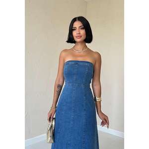Robe longue en jean bleue pour femme, élégante et stylée, pour la vente en gros - Product Image 3