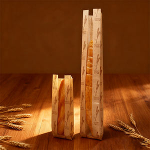 Bolsa de Papel Kraft Marrón y Blanca con Logotipo Personalizado, Bolsa de Papel para Baguette Francesa con Ventana, Bolsa de Papel Antigrasa para Envolver Pan Francés - Product Image 5