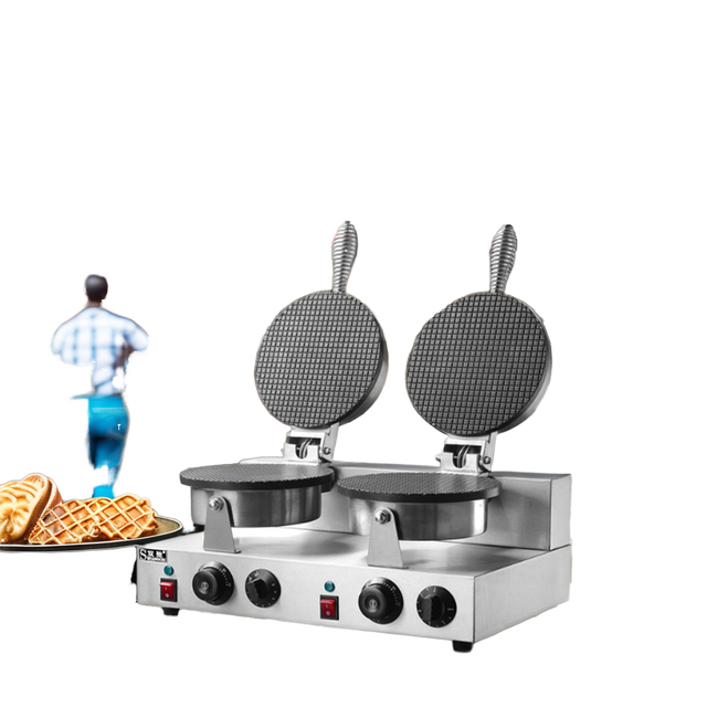 Wholeprice Commercial Automatic Double Head Stainless Steel Waffle Maker Crispy Ice Cream Cone Waffle Cone Egg Roll Machine New
