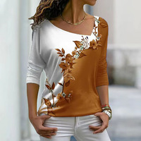 Nouveaux produits populaires femmes Blouse femmes col en v fleur T-shirt printemps porter haut à manches longues