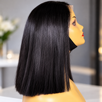 Perruque Bob Lace 4x4 en Cheveux Naturels Bruts SDD Super Double Drawn, Densité 250%, Raie Centrale, Lisse, Pré-épilée, Sans Colle