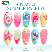 Kuku Palsu Summer Almond Press On Nail 3D Motif Bunga Bintang Laut Hati Buah Nail Art Mengkilap Pink Biru Kuning untuk Wanita Liburan Pantai