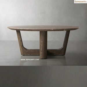 Executive Office Center <strong>Table</strong> Traditional Style Hand-Rubbed Oak Wood <strong>Foundation</strong> with Calacatta Marble Top - Product Image 2