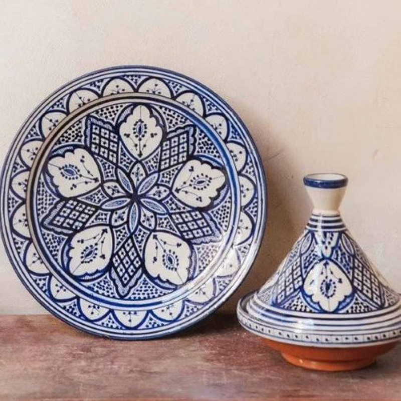 Grande Tagine En Céramique 12 Pouces - Motif Floral Peint à La Main - 8qt - Neuf