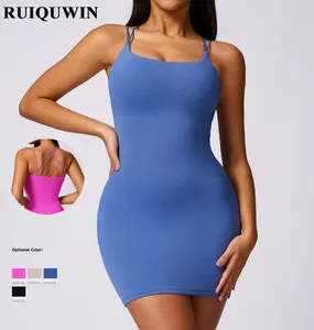 RUIQUWIN 도매 패션 사용자 정의 로고 원활한 점프 수트 셰이퍼 슬리밍 의류 바디 수트 여성용 민소매 섹시 스트랩 원피스