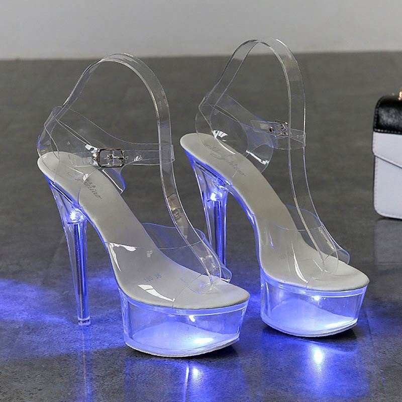 2021 Leuchtende sexy High Heel Sandalen Mädchen Pole Dance Schuhe Modell Catwalk Crystal Schuhe