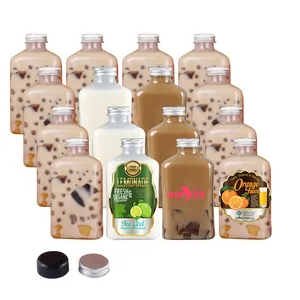 Прозрачная 350 мл одноразовая круглая Квадратная бутылка для молока, чая, смузи, напитков, фруктового сока, домашних животных