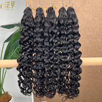 Extensions de cheveux humains bouclés prêtes à être expédiées, effet plume, pour crochet, avec nœuds miracle, paquets de cheveux humains pour crochet, ondulations d'eau, pré-bouclées