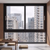 Ventana Corredera de Aluminio de Doble Riel Horizontal Moderna a Precio de Fábrica, Marco Delgado Minimalista, Vidrio Templado, para Villas y Hoteles
