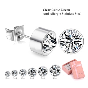 Jewelry Stainless Steel 18k <b>Gold</b> Round Cylindrical Drill Plug Zircon Srcew Earrings <b>Set</b> - Product Image 5