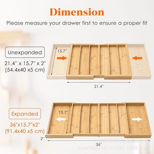 Wooden Cutlery <b>Box</b> With Compartments Expandable <b>Kitchen</b> Drawer Organizer <b>Storage</b> Tray Rectangular Multipurpose - Product Image 4