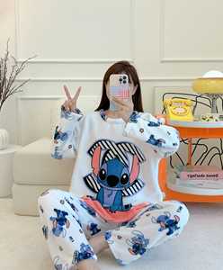 Conjuntos de Pijamas Casuales para Mujer, Lindos Pijamas de Cuello Redondo con Dibujos Animados para Primavera, Otoño e Invierno, Cómodos Conjuntos de Pijamas - Product Image 6