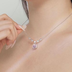 Collier pendentif Dylam Dainty Charm en argent sterling 925 plaqué rhodium avec chaîne à maillons et zircon cubique rose 5A - Product Image 2