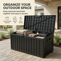 Boîte de rangement en résine de 300 gallons, résistante aux intempéries, grande capacité, pour meubles de patio, jouets, outils de jardin, verrouillable, noire