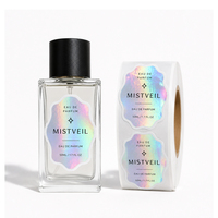 Mat Gümüş PET Baskılı Özel 50ml 10ml Şişeler Hologram Parfüm Etiketleri Holografik Etiketler