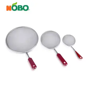 Cozinha e utensílios de cozinha para casa, pote de aço inoxidável, colher de esfregão com malha fina, filtro de óleo, alça de plástico