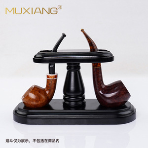 Muxiang Wooden <b>Pipe</b> <b>Stand</b> Dual Seat Vertical Display Rack For Smoking <b>Pipes</b> Durable Solid Wood Base - Product Image 3