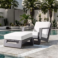 Fauteuil de salon d'extérieur moderne de luxe en aluminium avec repose-pieds, fauteuil de patio en métal robuste, ensemble de canapé de jardin à assise profonde