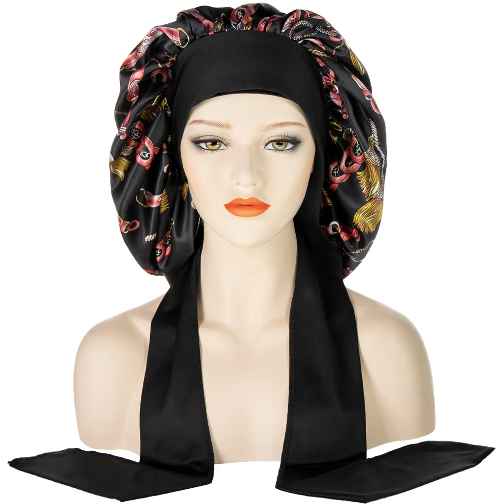 Custom Haar Motorkap Hoed Dubbele Met Sjaal Satijn Mutsen Print Vlinder Extra Grote Lange Tie Headwrap Grote Elastische Slapen Cap