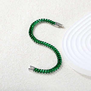 Elegant Green <b>Crystal</b> <b>Bracelet</b> 18k Gold Plated Stainless Steel Channel Setting Geometric Design Gift Jewelry for Women - Product Image 4