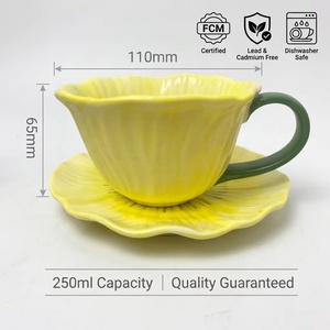 Factory Direct Flower Style <strong>Ceramic</strong> Coffee <strong>Mug</strong> and Saucer Set 250ml Capacity <strong>Ceramic</strong> <strong>Handmade</strong> Painting Tea Cup - Product Image 4