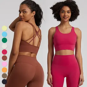 Custom Logo Wholesale Breathable Sexy Ladies Tops Running Workout Wear Gym Fitness Yoga Bra Women Cross Back Sports Bra