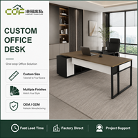 Bureau de direction pivotant en forme de L de 2,4 m avec étagères et armoire à dossiers, design moderne en aluminium et bois
