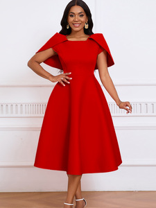 Robe pour femmes : col rond, taille cintrée, jupe midi évasée, <span class=keywords><strong>tenue</strong></span> élégante multicolore pour les fêtes/le bureau/les rendez-vous - Product Image 3