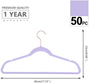 Lot de 50 cintres en velours pour vêtements violets, de qualité en vrac, rentables, avec crochet pivotant à 360 ° et revêtement floqué - Product Image 2