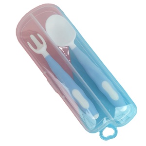 <span class=keywords><strong>Cuchara</strong></span> de viaje <span class=keywords><strong>curva</strong></span> de PP para regalo de bebé, utensilio de alimentación de silicona para niño, juego de <span class=keywords><strong>cuchara</strong></span> y tenedor de entrenamiento con mango Curvo - Product Image 6