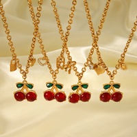 Nueva serie de frutas, collar con colgante de cereza con incrustaciones de circón chapado en oro de 18 quilates de acero inoxidable para mujer, regalo de joyería de moda
