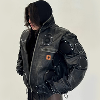 DiZNEW OEM Veste en Cuir pour Hommes, Surdimensionnée et Personnalisée, Style Streetwear, Zippée