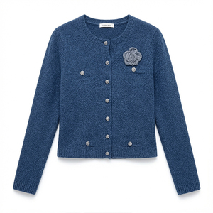 Fabricante de Cárdigans Personalizados para Mujer, Cárdigan de Punto con Ribete de Piel, Estilo Coreano, Cálido, Casual y Elegante, Proveedores para Diseñadores, MOQ Bajo - Product Image 1