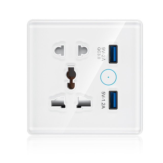Tuya WiFi Zigbee Smart Universal Plug Switch 13A Sockets Multi-Plug Wall Socket 2 USB Port Glass ABS Plastic Tamper Resistant
