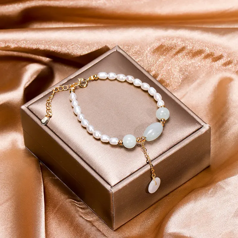 Toppik-pulsera de Jade con cuentas de perlas de agua dulce para mujer y niña, brazaletes de cristal de la suerte, alta calidad